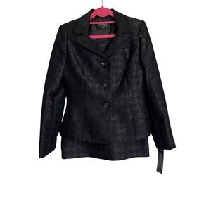 Kasper Jacket Women Size 4 Black Long Sleeve Houndstooth Three Button Blazer NWT